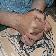 cutting the block with a knife